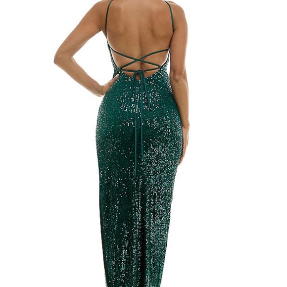 Violet Weekend Halter Neck Sequin Dress- Emerald - Picture 3 of 7